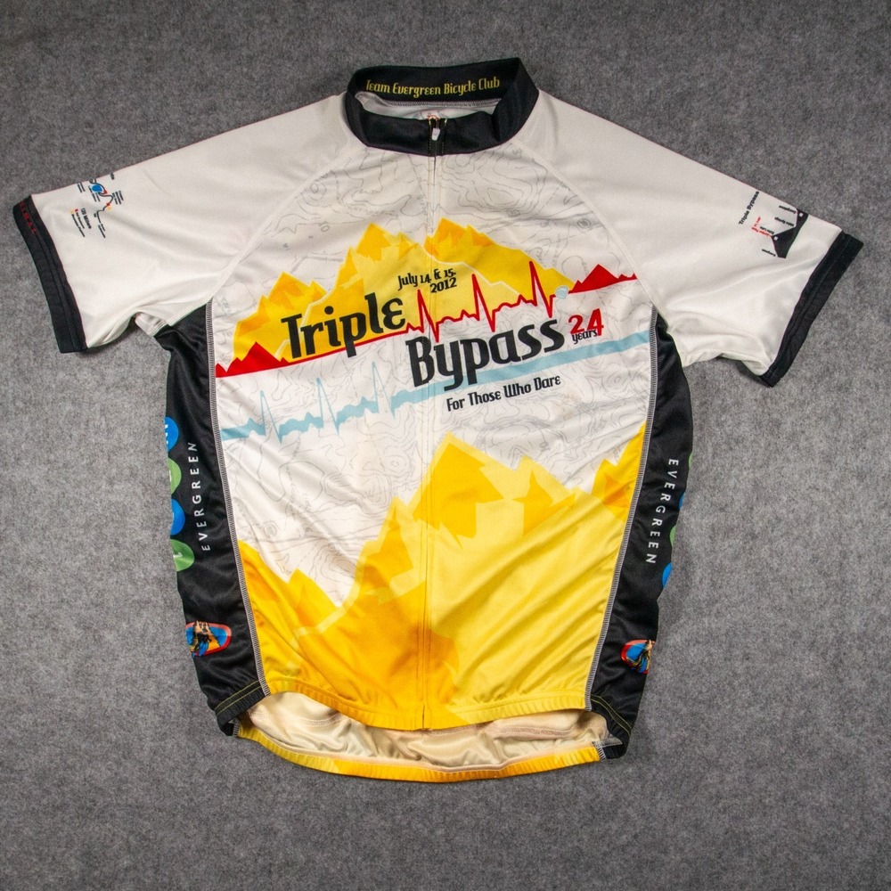 Primal Wear 2012 Triple Bypass Cycling Jersey Team Evergreen Yellow White Lg